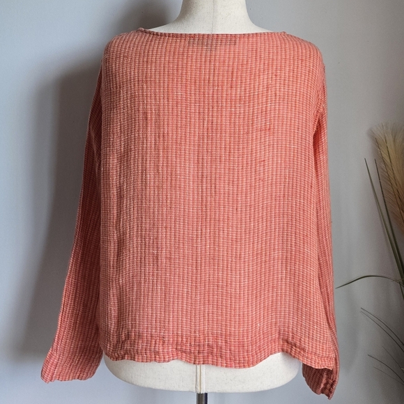 FLAX, Coral Textured Linen Button Front Cardigan Topper Shirt, Size Medium - Picture 4 of 9